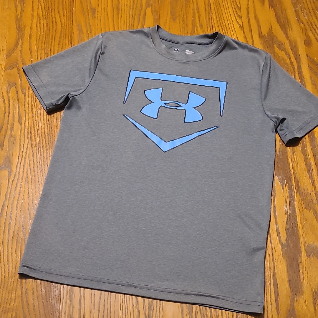 Under Armour Gray Athletic Baseball Tee With Blue Logo - Boy's Large